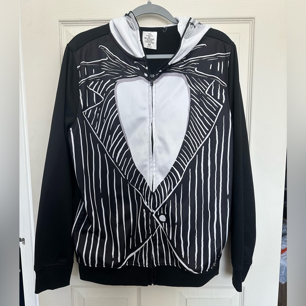 Disney jack skellington full zip up hood with face Lightweight sweatshirt
